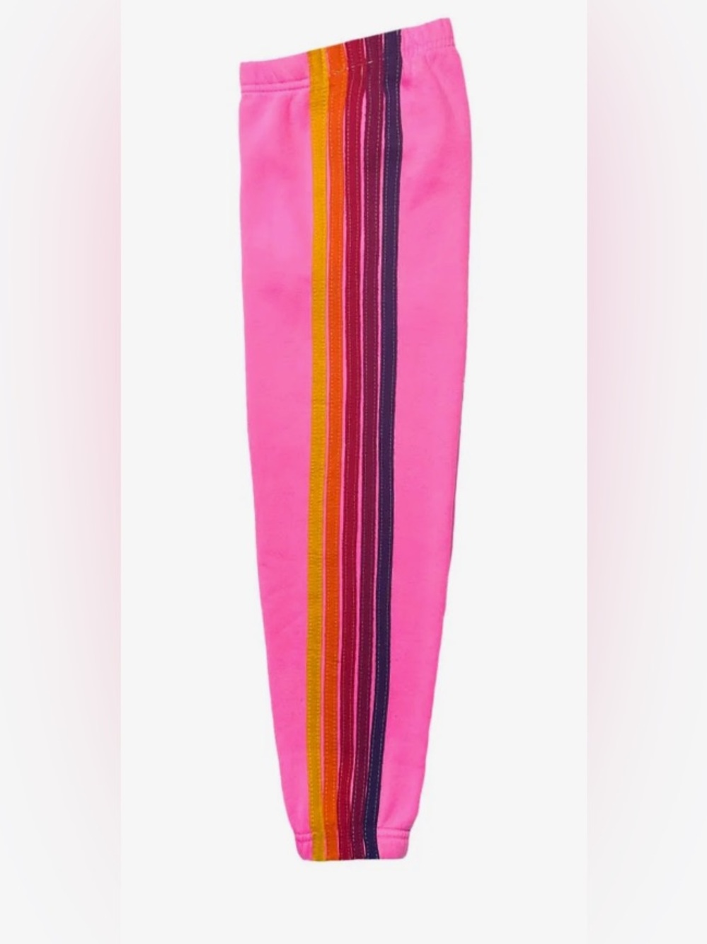 NWT Aviator Nation Neon Pink Kids 5 Sweatpants with Rainbow Side Stripes 12